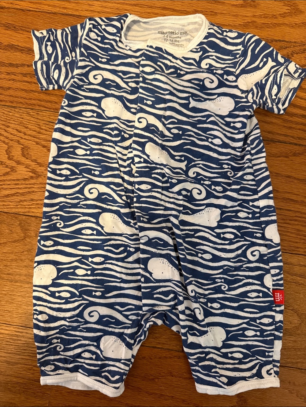 Magnetic Me Navy and White Whale-Print Baby One-Piece